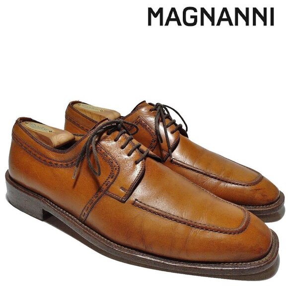 Magnanni Cognac Brown Apron Toe Lace Up Derby Luxury Sz 9.5